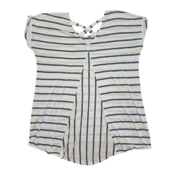 CHICOS Cross Back Rayon Jersey Blue White Stripe Short Sleeve Tee Size Medium 1 - Picture 5 of 9